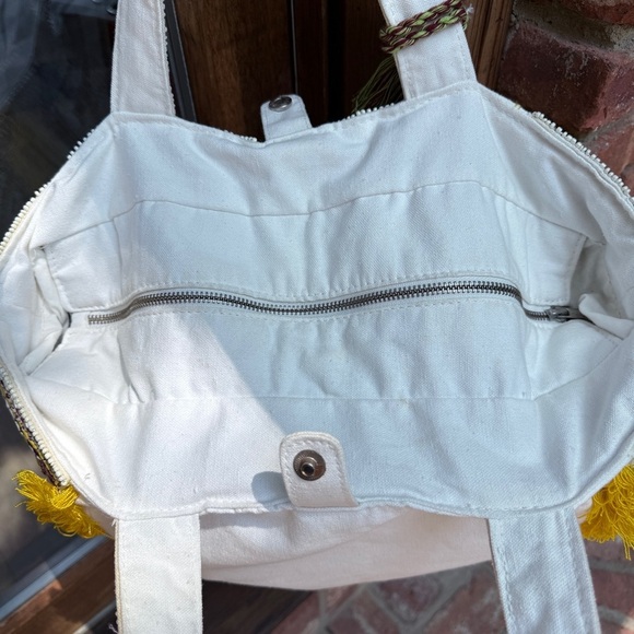 Antik Batik Bohemian Yellow and Cream Beaded Embellished Tote Bag - Picture 7 of 16